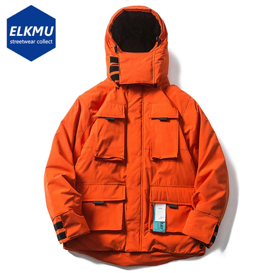 2023 Men Winter Parkas Thick Hooded Jacket Multi Pockets Mask Caps Windbreaker Coat Streetwear Zipper Puffer Jackets Down Coat - Eloy Royal