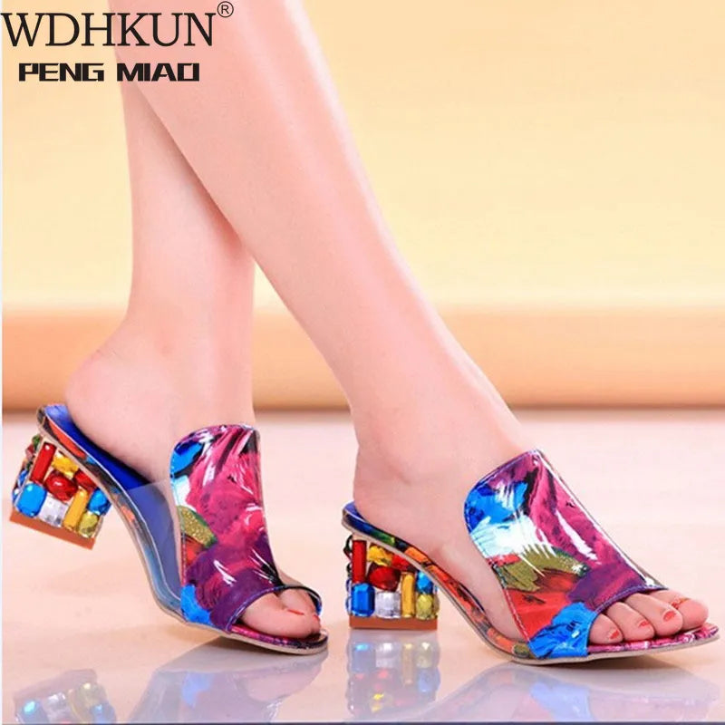 Crystal Sandals ladies open toe Sandals square heels spring summer shoes sandals women footwear sandalia feminina - Eloy Royal