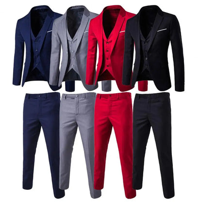 1 Set Attractive Men Suit Outfit Blazer Vest Pants Set Long Sleeve Pure Color Buttons Men Suit  Comfy