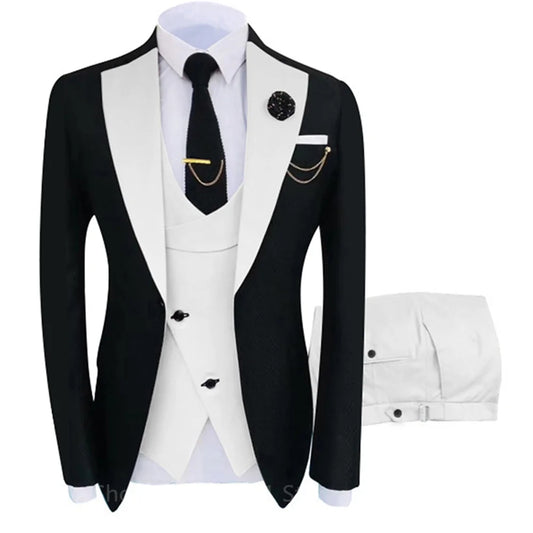 New Suit Men's 3 Piece Fit Costume Homme Shawl Lapel Blazer Tuxedo Popular Party Wedding (Blazer+Vest+Pants)