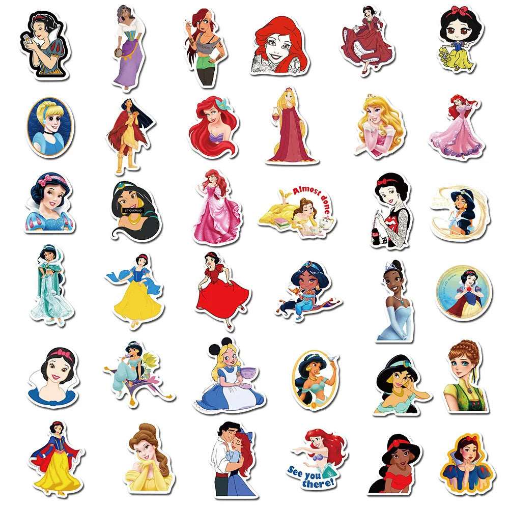 10/30/50/100PCS Disney Mix Cartoon Princess Sticker DIY Diary Laptop Luggage Skateboard Graffiti Decals Fun for Kid Toys