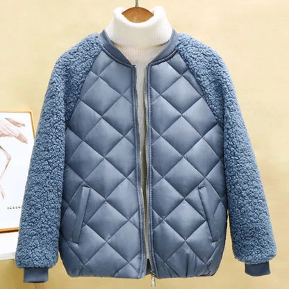 Thin Light Down Cotton Jacket Female Short Coat Autumn Winter Women's 2023 New Hooded Loose Lmitation Lamb Wool Cotton Jacket