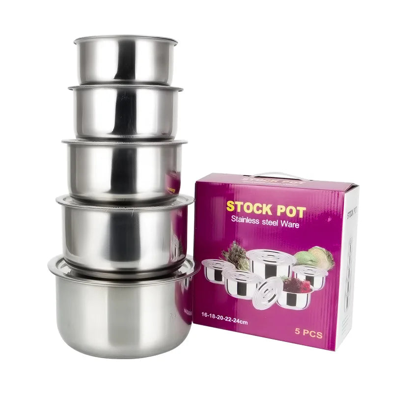 3pcs/5pcs Stainless Steel Soup pot Stock Pot Set with Lid Kitchenware Stew Pot Cooking Tools Cookware Kitchen Accessories - Eloy Royal