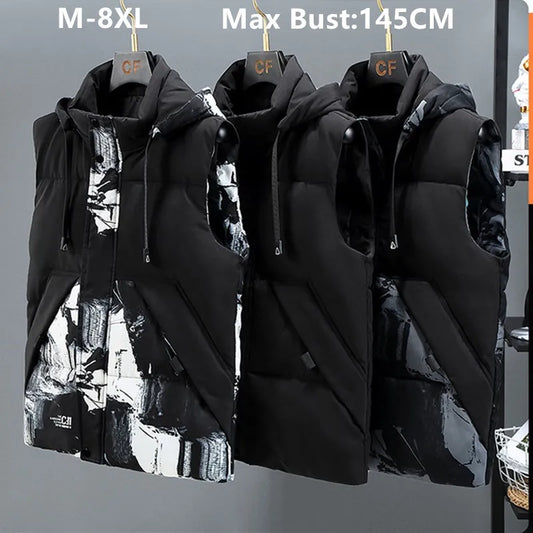 Popular Thicken Plus Size 5XL 6XL 7XL Autumn Winter Waistcoat Men Sleeveless Jackets Hoodies Male Loose Warm Black Vest Clothes - Eloy Royal