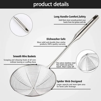 Premium 304 Stainless Steel Spider Mesh Strainer & Colander Ladle Skimmer Cooking Tool Kitchenware Heat-resistant - Eloy Royal