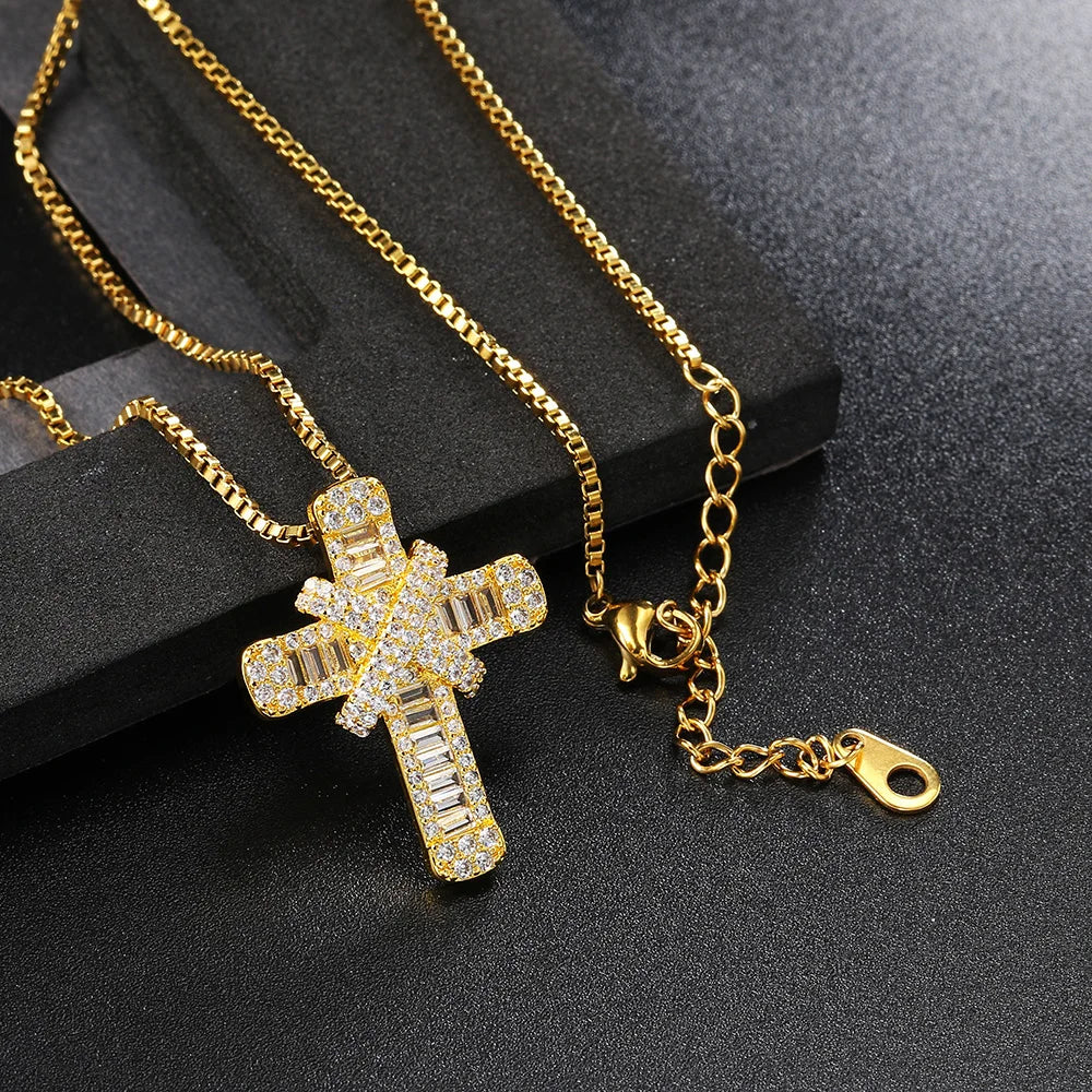 Iced Out Pendants Cross Necklaces for Women Hip Hop Gold Color Zircon Neck Chain Streetwear Hippie Jewelry Christmas Gift OHP142 - Eloy Royal