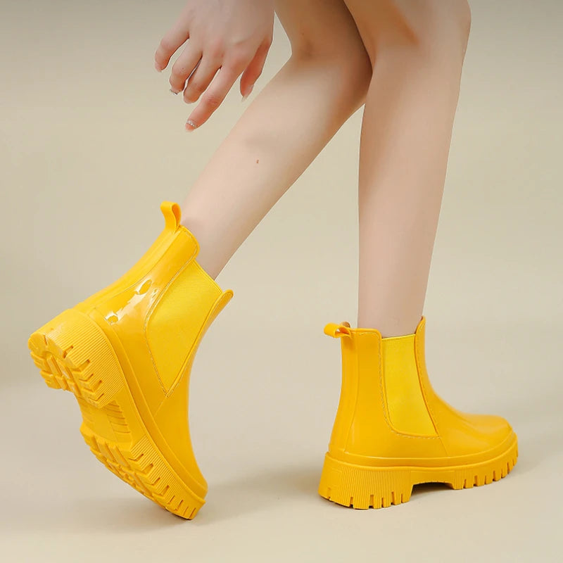 Rain Shoes Women Waterproof Boots Chelsea Chunky Galoshes Garden Work Rubber Boot Female Oil-proof Non-slip Kitchen Footwear - Eloy Royal