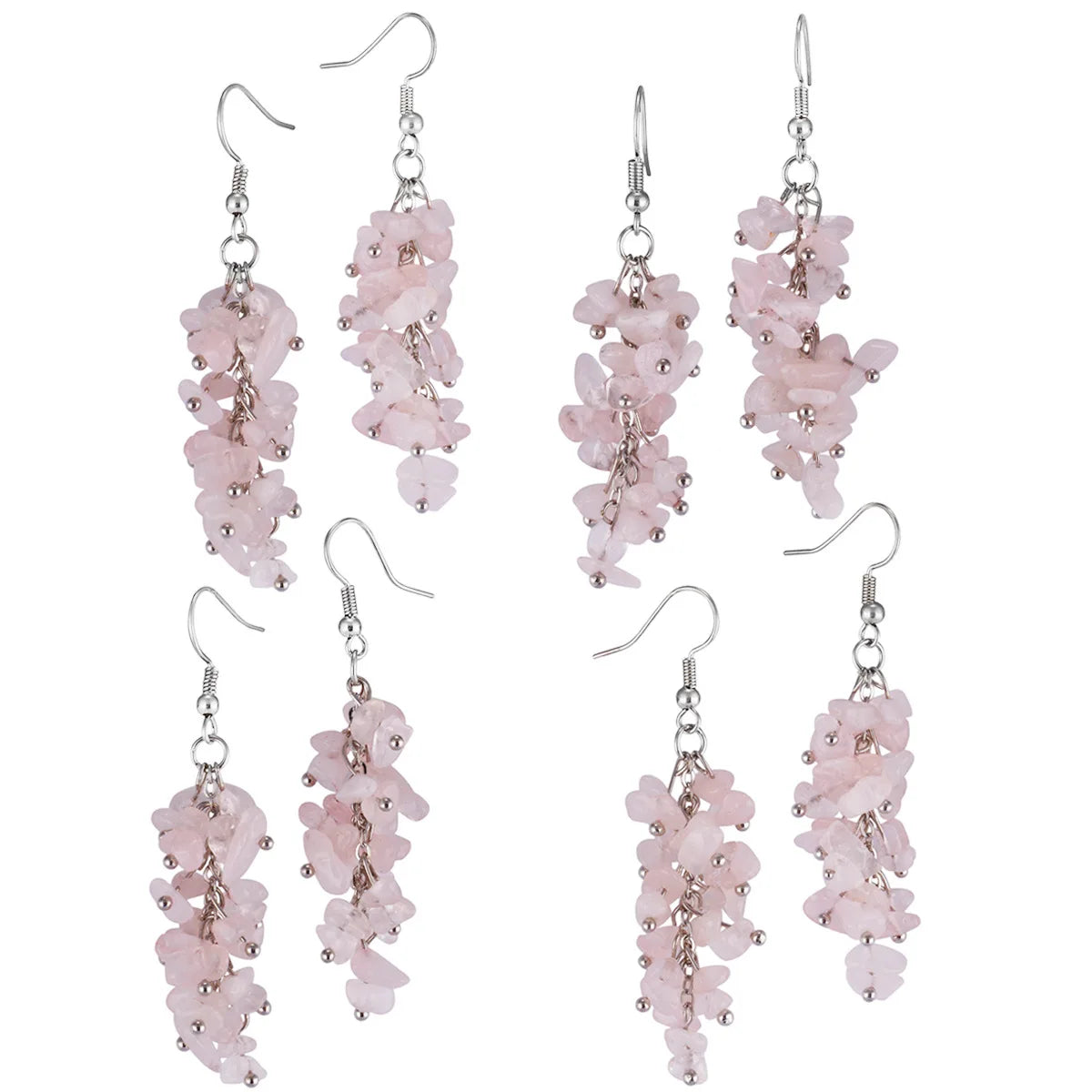 Bohemian Women Natural Crystal Irregular Crushed Stone Grape Shape Tassel Hook Dangle Earrings Wedding Party Charm Jewelry