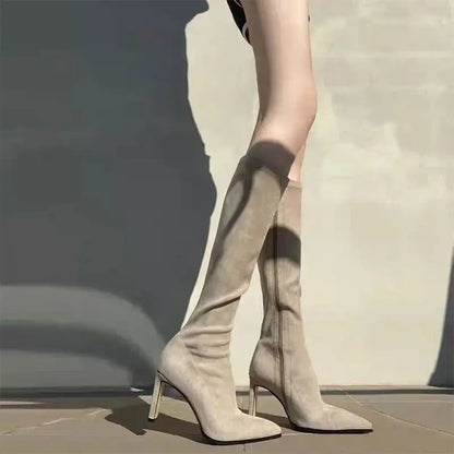 Footwear Pointed Toe Ladies Boots Elastic Winter Knee High Shaft Shoes for Women Elegant Heeled Long Heels Goth Demi-season Sale - Eloy Royal