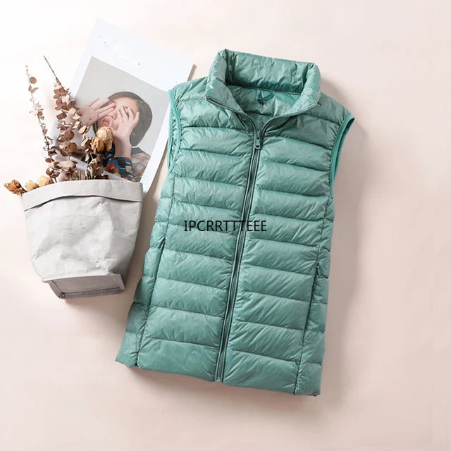 New Women Sleeveless Women Slim Ultra Light Down Jacket Girl Portable Lightweight Vests Windproof Warm Waistcoat