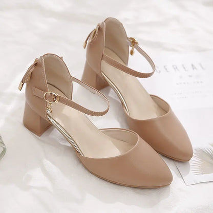 2023 Pumps Women Bow Mid Heels Two-Piece Shoes Buckle Pointed Toe Footwear Ladies Summer Elegant Shoes Female Beige apricot - Eloy Royal