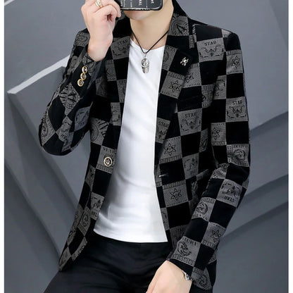 Luxury Vintage Print Men Blazers Business Casual Suit Jacket Slim Social Wedding Groom Blazer Masculino Streetwear Men Clothing