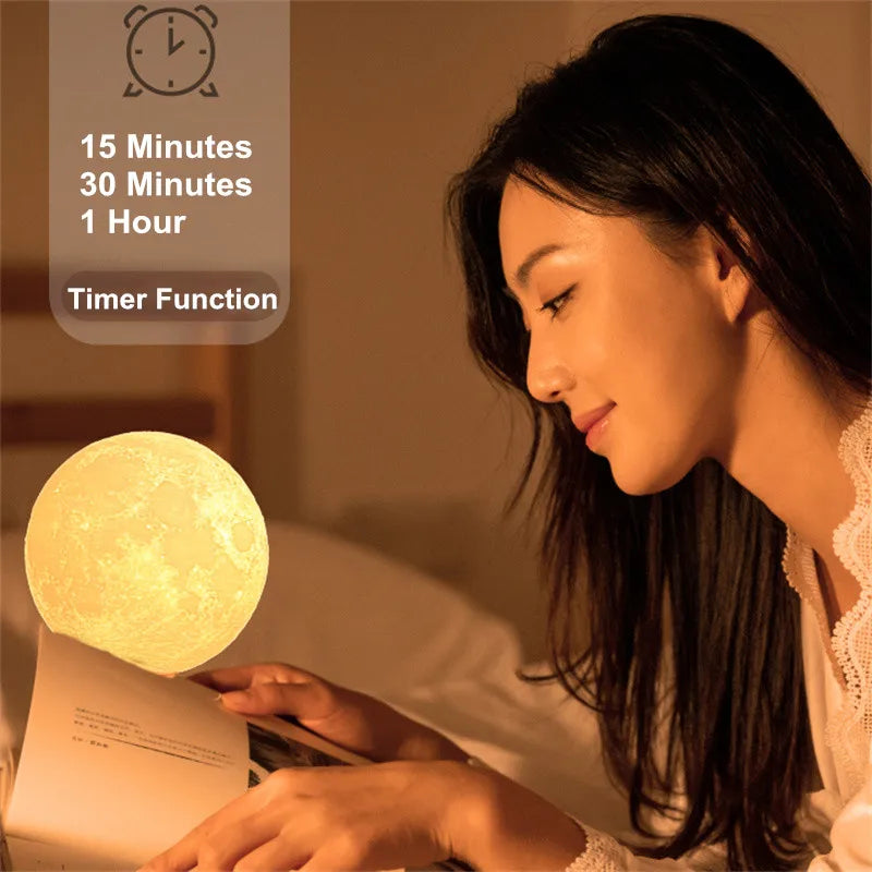 Creative 3D Moon Night Lamp 360° Rotating Lunar Night Light for Home Office Room Touch Control 3 or 16 Colors Led Desktop Lamp