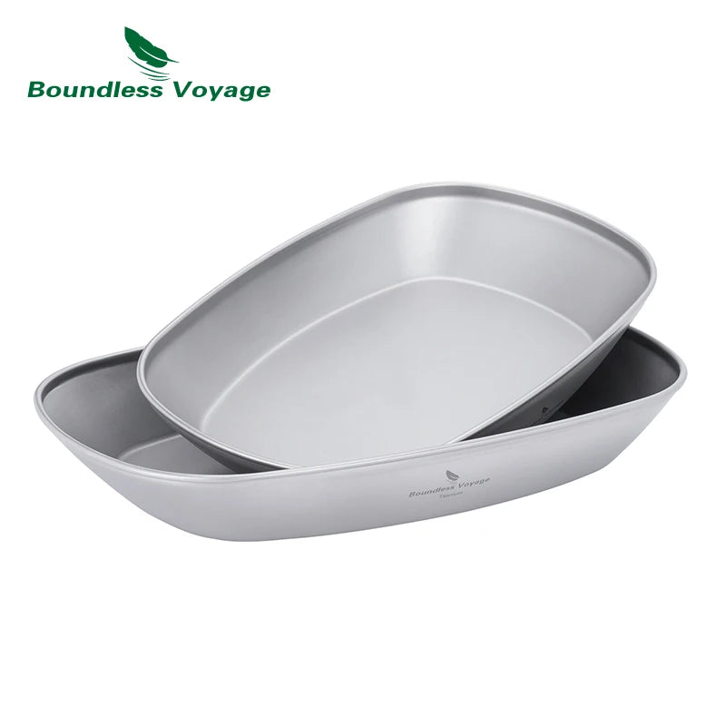 Boundless Voyage Titanium Pan Dinner Plate Ultralight Dish with Carry Bag Outdoor Camping Portable Tableware Pasta Salad Plate - Eloy Royal