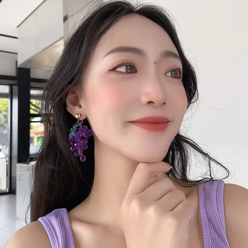 Kiss Jewelry Sweet Purple Grape Charm Drop Earrings for Women Korean Fashion INS Style Cute Fruits Summer Earring Party Gift