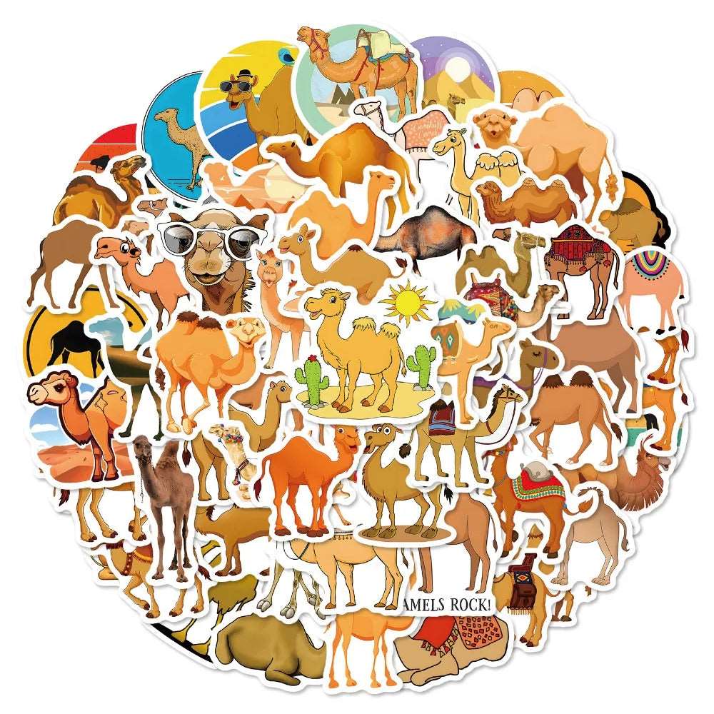 10/60Pcs Desert Camel Cartoon Animal Stickers DIY Phone Laptop Luggage Skateboard Graffiti Scrapbook Decals Fun for Kid Toy Gift