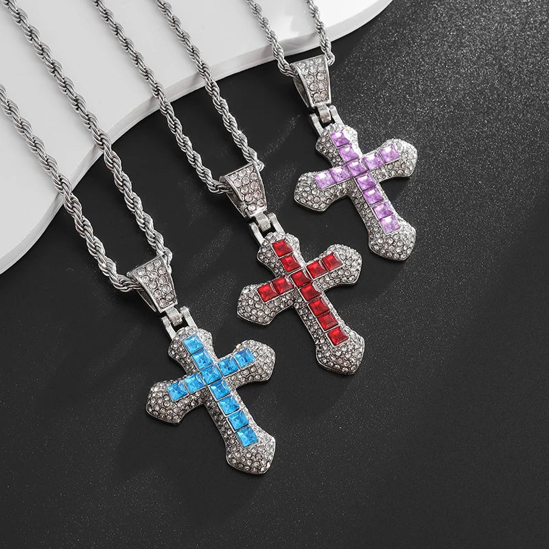 Exquisite Shiny Cross Square Crystal Zirconia Pendant Necklace for Women Men Fashion Hip Hop Party Luxury Jewelry Christmas Gift - Eloy Royal