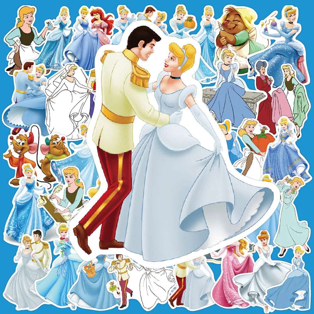 10/30/50PCS Disney Cinderella Anime Princess Cartoon Sticker DIY Laptop Luggage Skateboard Graffiti Decals Fun for Kid Toy