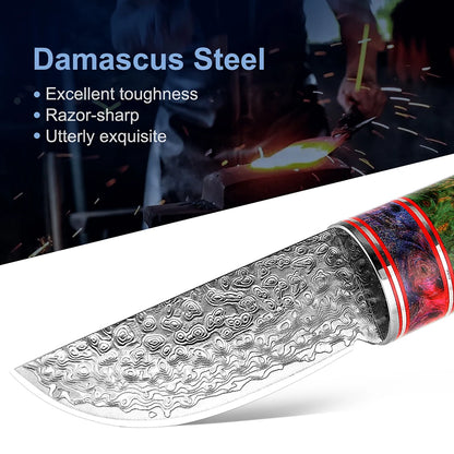 Fixed blade Hunting Knife Handmade forged Damascus Steel camping knife blade Portable survival Tactical Knives Leather sheath - Eloy Royal