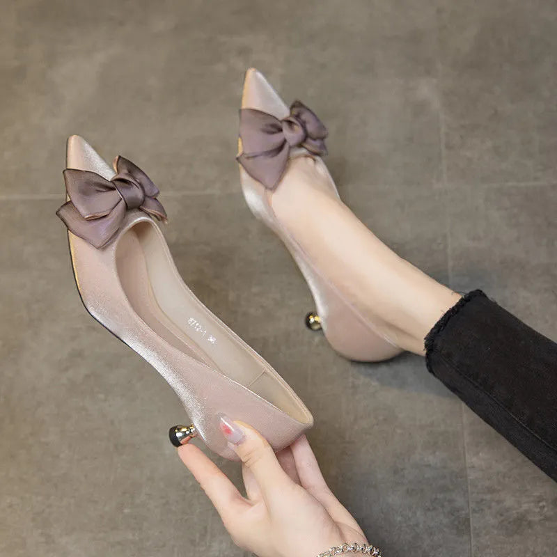 Shoes for Woman 2023 Bride Black Women's Summer Footwear Pointed Toe with Bow Stilito Low Heel Elegant Stylish Spring on Offer A - Eloy Royal