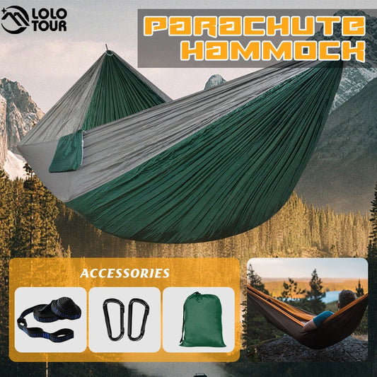 Portable Parachute Hammock 260x140cm 24 Color 2 People Camping Survival Outdoor Indoor Hammock for Backyard Patio Hiking Travel - Eloy Royal