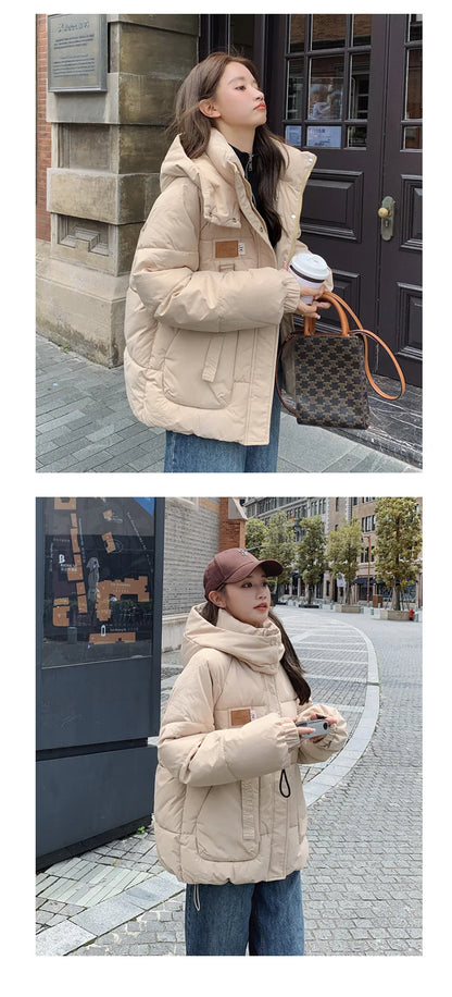 Women Khaki Down Jacket Fashion WhiteThickening Warm Feather Female Duck Down Comfortable Short Solid 2023 Winter Hooded Outwear