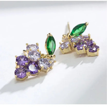 New Exquisite Purple Zircon Grape Stud Earrings for Women Cute and Fashionable Daily Accessories Party Jewelry Birthday Gifts