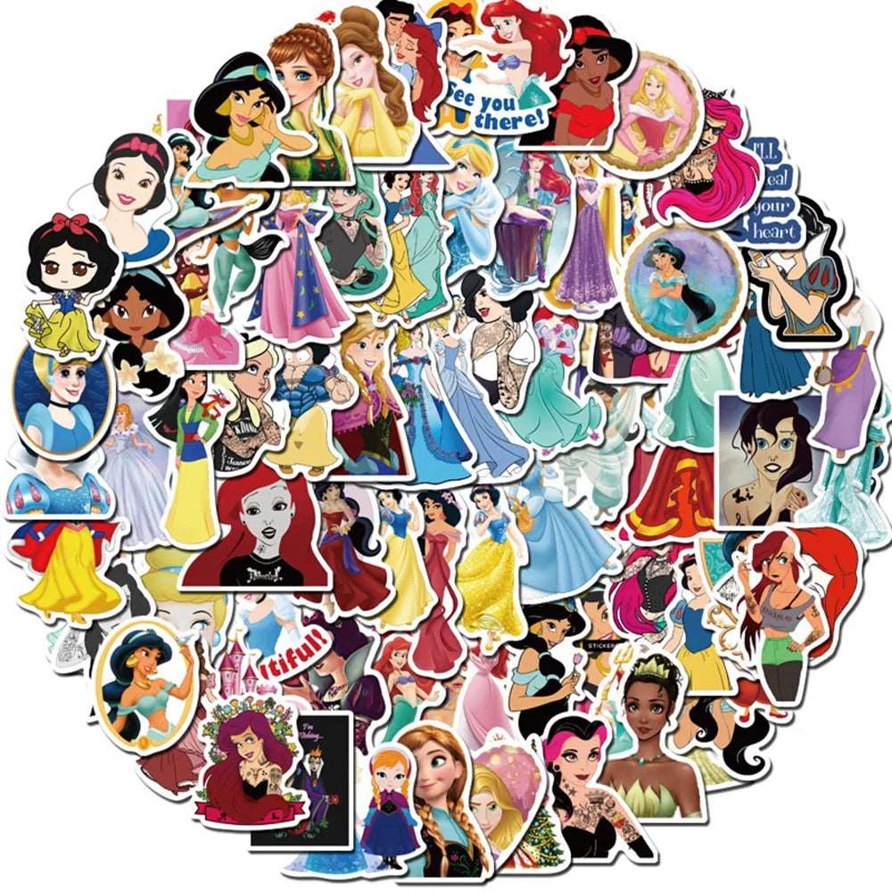 10/30/50/100PCS Disney Mix Cartoon Princess Sticker DIY Diary Laptop Luggage Skateboard Graffiti Decals Fun for Kid Toys