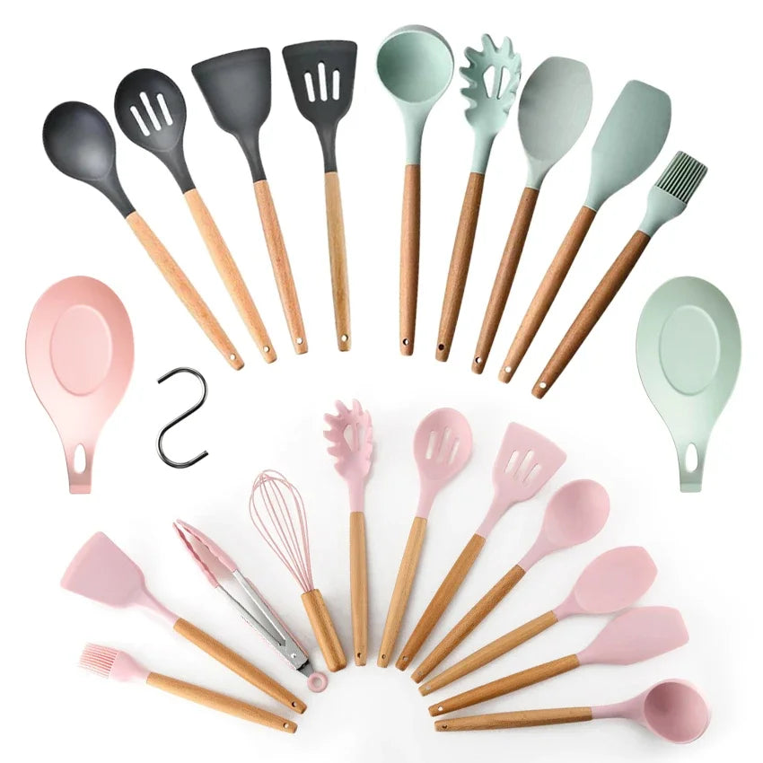 Silicone Wooden handle Turner Soup Spoon Spatula Brush Scraper Pasta Egg Beater Non-stick pan Kitchen Cooking Tools Kitchenware - Eloy Royal