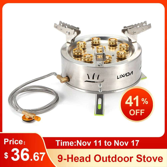 12800W 9-Head Outdoor Stove Self-Driving Tour Stainless Steel Folding 9 Hole Fire Brimstone Stove Gas Burner Camping Burner 9성버너