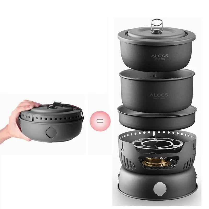 Alocs Outdoor Camping Portable Cooking Set Cookware 2 Person CW-C05 Alcohol Stove Picnic Pot Pan - Eloy Royal