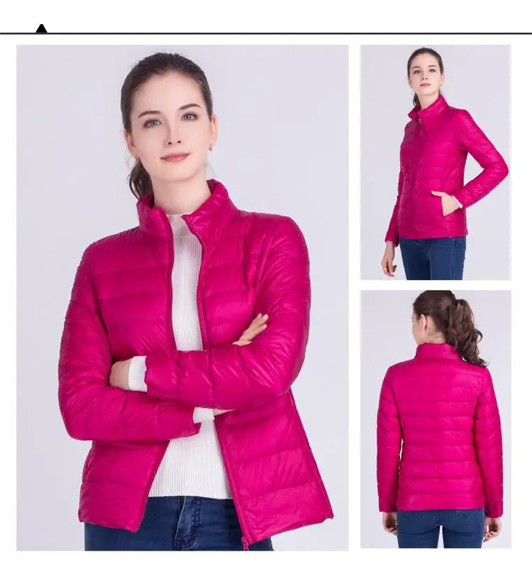 New Autumn Winter Women Ultra Light White Duck Down Jackets Candy Color Slim Short Design Warm Down Coats