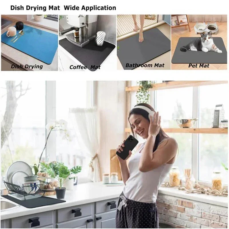 Solid Color Printing Super Absorbent Large Kitchen Absorbent Mat Antiskid Drying Mat Quick Dry Bathroom Drain Pad Tableware Mat