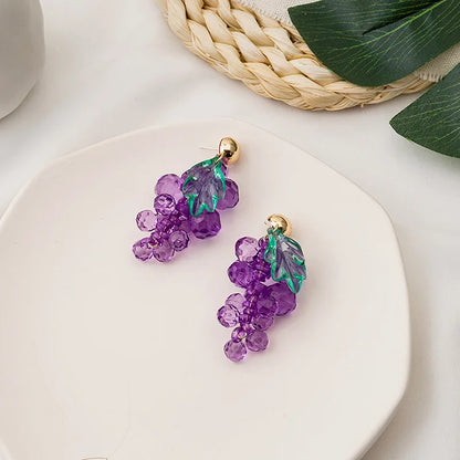 Kiss Jewelry Sweet Purple Grape Charm Drop Earrings for Women Korean Fashion INS Style Cute Fruits Summer Earring Party Gift