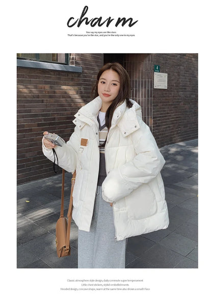 Women Khaki Down Jacket Fashion WhiteThickening Warm Feather Female Duck Down Comfortable Short Solid 2023 Winter Hooded Outwear