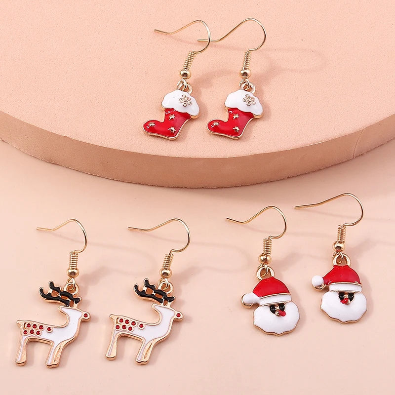 New Fashion Mix Styles Merry Christmas Drop Earrings for Women Christmas Tree Deer Santa Dangle Earrings New Year Jewelry Gifts