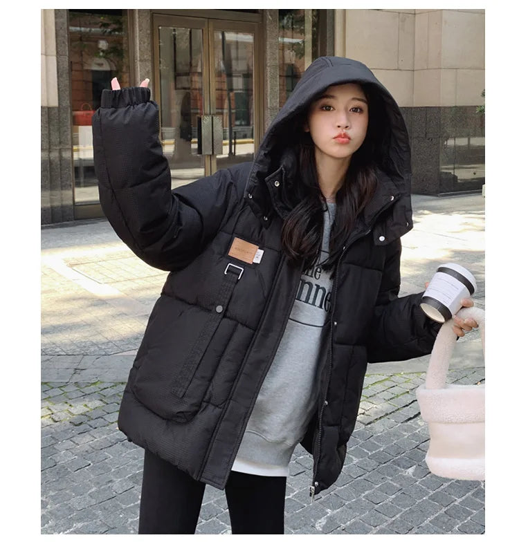 Women Khaki Down Jacket Fashion WhiteThickening Warm Feather Female Duck Down Comfortable Short Solid 2023 Winter Hooded Outwear