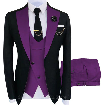 New Suit Men's 3 Piece Fit Costume Homme Shawl Lapel Blazer Tuxedo Popular Party Wedding (Blazer+Vest+Pants)