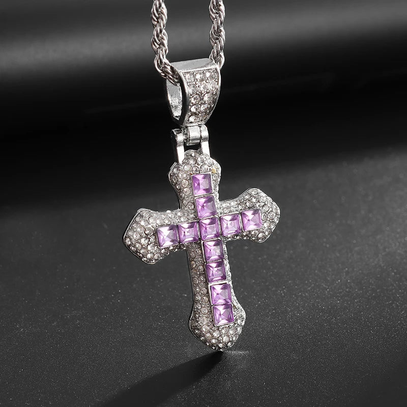 Exquisite Shiny Cross Square Crystal Zirconia Pendant Necklace for Women Men Fashion Hip Hop Party Luxury Jewelry Christmas Gift - Eloy Royal