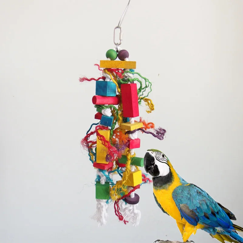 Bird Toys, Parrot Chewing Toy, Multicolored Wooden Blocks Tearing Toys for African Grey Cockatiel Conure Cockatoo and Medium Ama - Eloy Royal