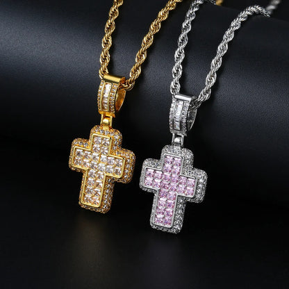 Hip Hop Iced Out AAA+ Cubic Zirconia Cross Pendant Necklace Rope Stainless Steel Chain on Neck Men Male Punk Rock Jewelry OHP155 - Eloy Royal