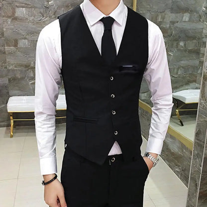 Men Formal Vest Slim Fit V-neck Men's Suit Vest Formal Business Waistcoat for Groom Wedding Coat Single-breasted Cardigan Style