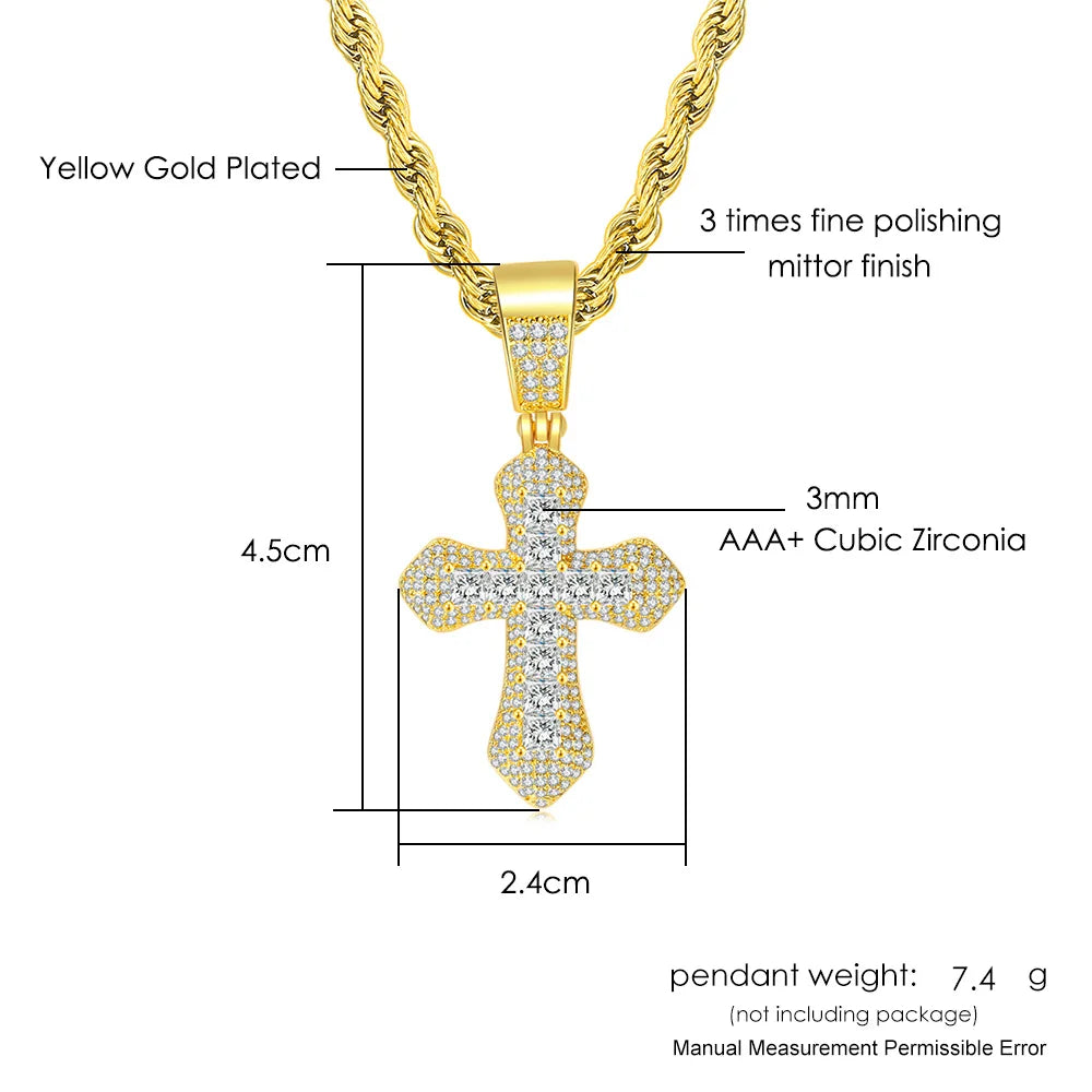 Iced Out Zirconia Cross Pendant Necklaces Fashion Hiphop Rapper's Stainless Steel Rope Chain on Neck Homme Trend Jewelry OHP141 - Eloy Royal