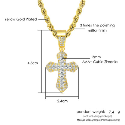 Iced Out Zirconia Cross Pendant Necklaces Fashion Hiphop Rapper's Stainless Steel Rope Chain on Neck Homme Trend Jewelry OHP141 - Eloy Royal