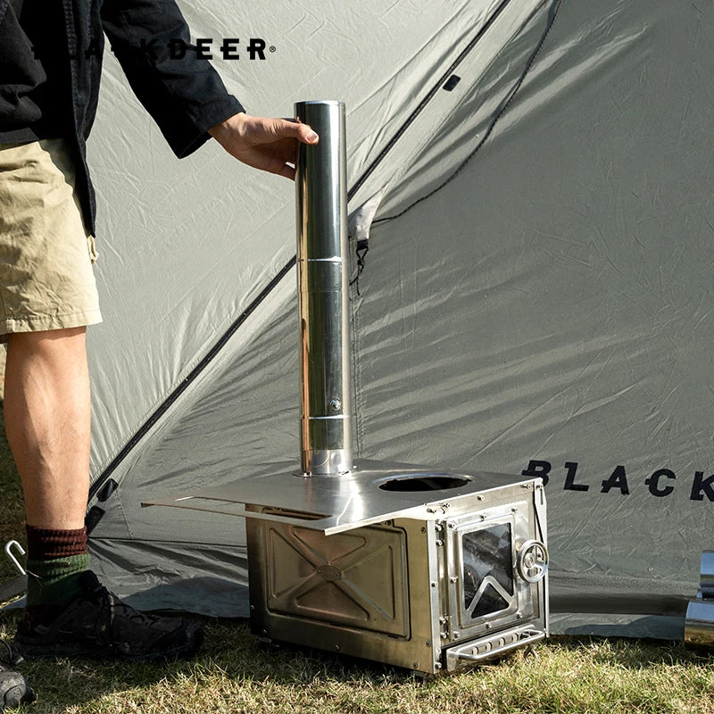 BLACKDEER Outdoor 304 Stainless Steel Tent Wood Stove with Pipes, Portable Camping Firewood Stove for Cooking 255mm - Eloy Royal