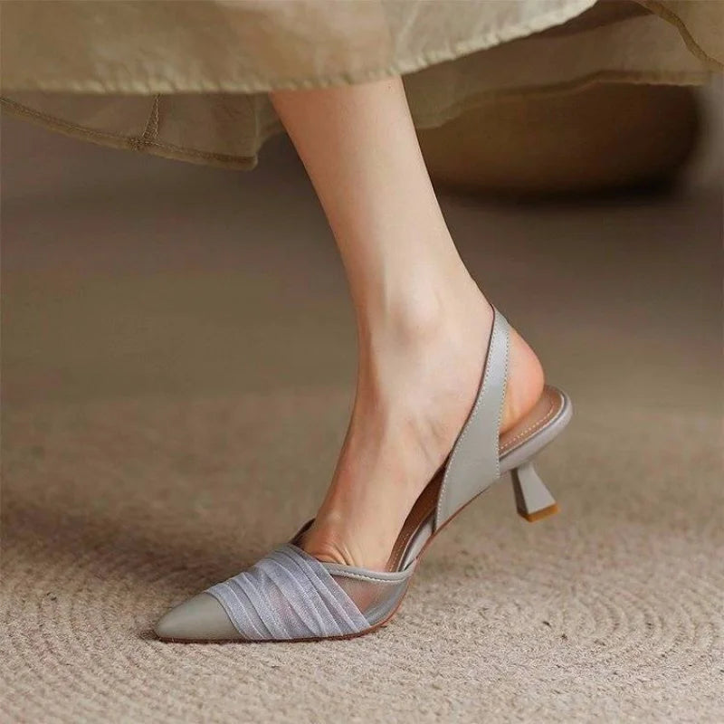 Summer 2023 Transparent Sandals for Woman with Medium Heels Footwear Lace Closed Women's Shoes Pointed Toe Clear The Best F Vip