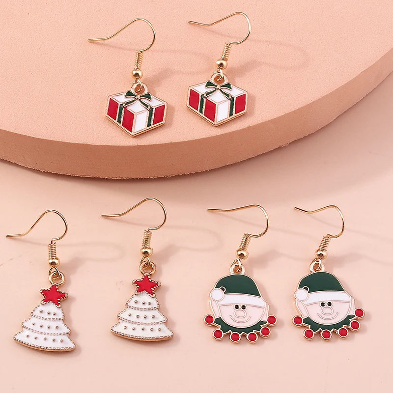 New Fashion Mix Styles Merry Christmas Drop Earrings for Women Christmas Tree Deer Santa Dangle Earrings New Year Jewelry Gifts