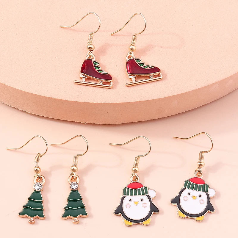 New Fashion Mix Styles Merry Christmas Drop Earrings for Women Christmas Tree Deer Santa Dangle Earrings New Year Jewelry Gifts