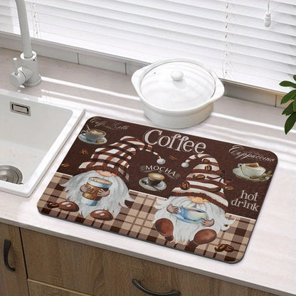 Coffee-Themed Kitchen Counter Dish Drying Mat  Absorbent Diatom Mud Mat for Coffee Bar Espresso Machine Restaurant Decor