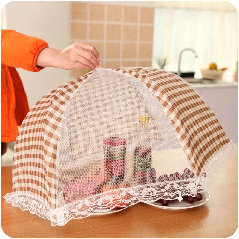 33CM Kitchen Folded Food Cover Umbrella Half Clear Mesh Hygiene Grid Food Dish Cover Kitchenware covering Cap Dirt dust prevent - Eloy Royal